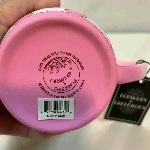 Cobwebs Cauldrons Pink Ombre Halloween Coffee‎ Cup Ghost Bows Gold  Accent Glass - Picture 3 of 4